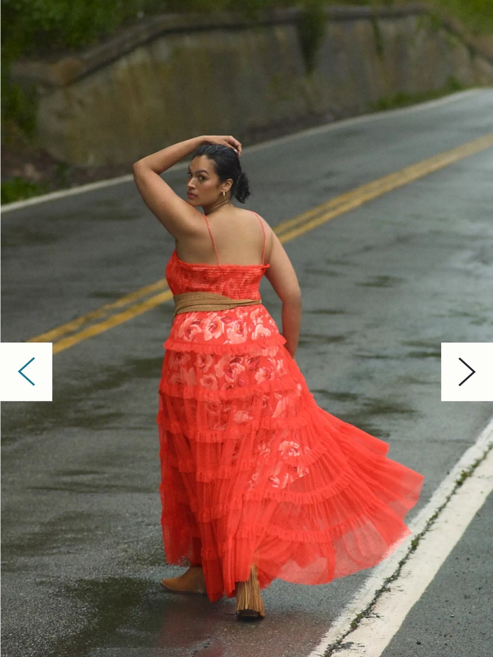 Anthropologie Coral-Red Floral Mesh Tiered Dress - Picture 9 of 11